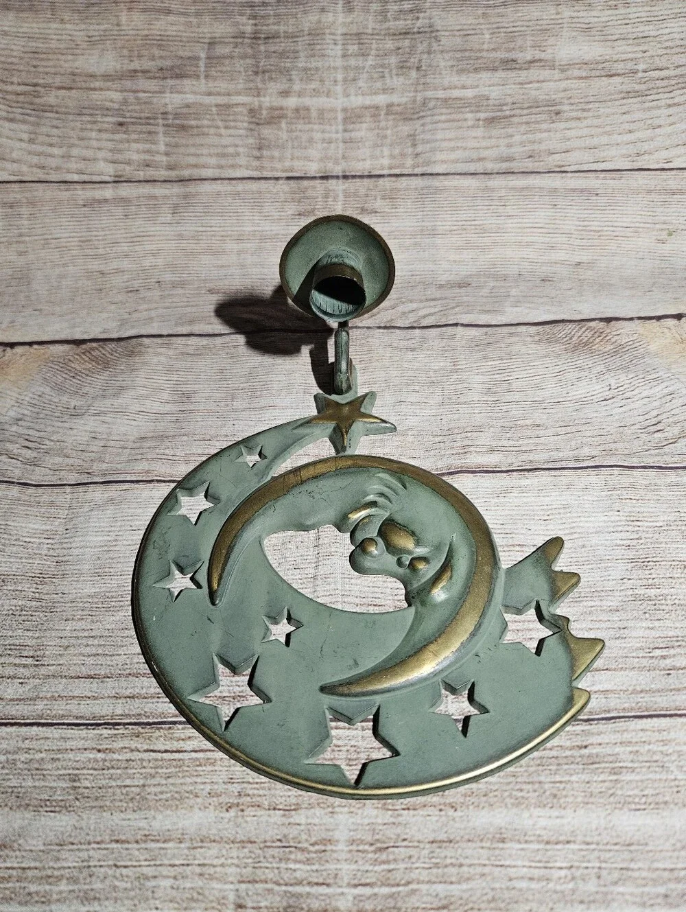 Vintage 1994 partylite moon And Stars celestial Brass wall sconce candle holder - Picture 9 of 9
